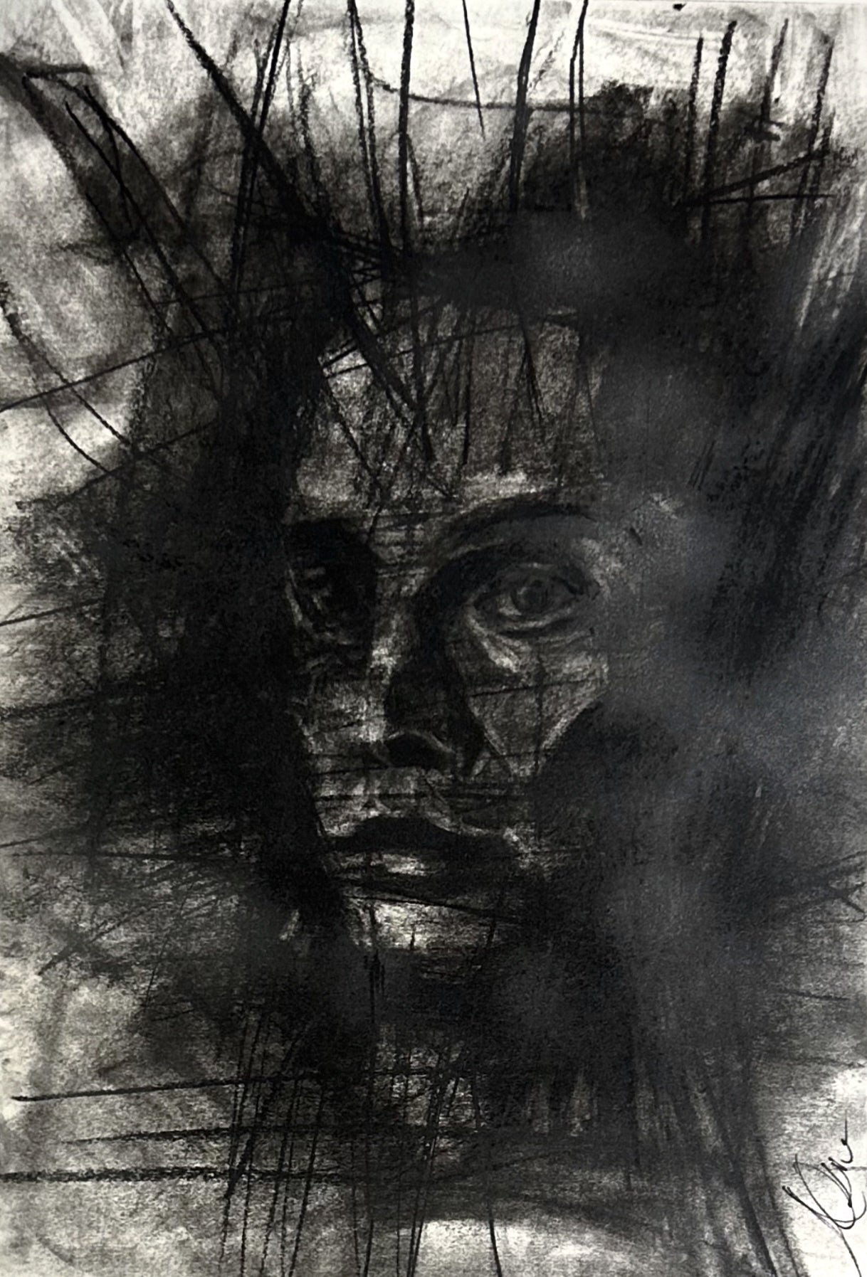 Scratch face | Original Charcoal Drawing